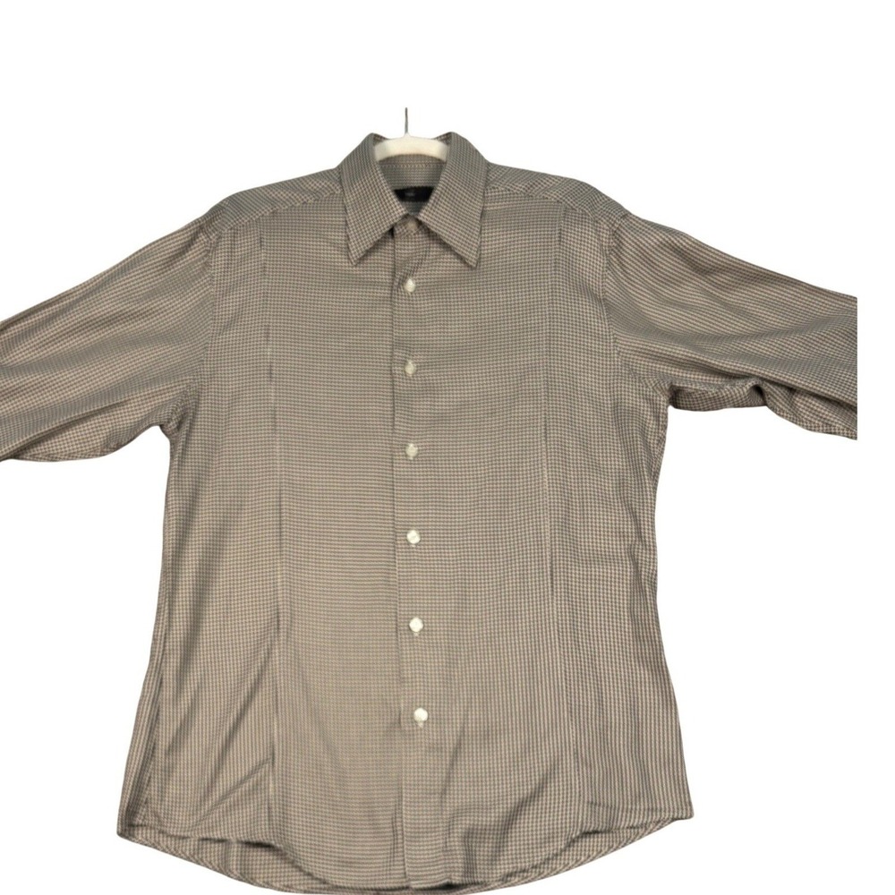 Zegna City Dress Shirt Mens 41 16 Brown Tan Houndstooth French Cuff Long Sleeve - Picture 3 of 10